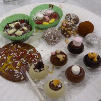 Various chocolates made at a chocolate masterclass