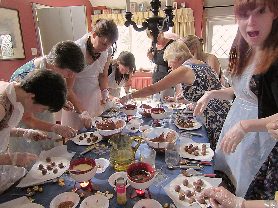 Ladies at a chocolate making Hen party having fun